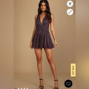 NWT - Lulus - Sparkly Magenta and Silver Sleeveless Romper - Size XS